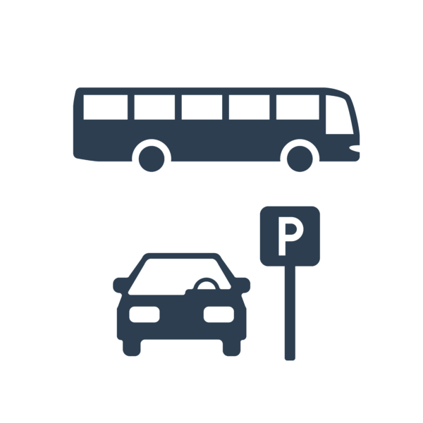 Ikon: buss og bil parkering og shuttle